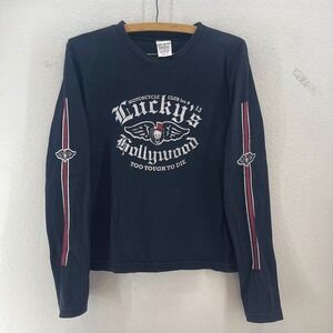 Vintage 90s Lucky Brand Tee Small Shirt Hollywood Motorcycle USA Skull Wings